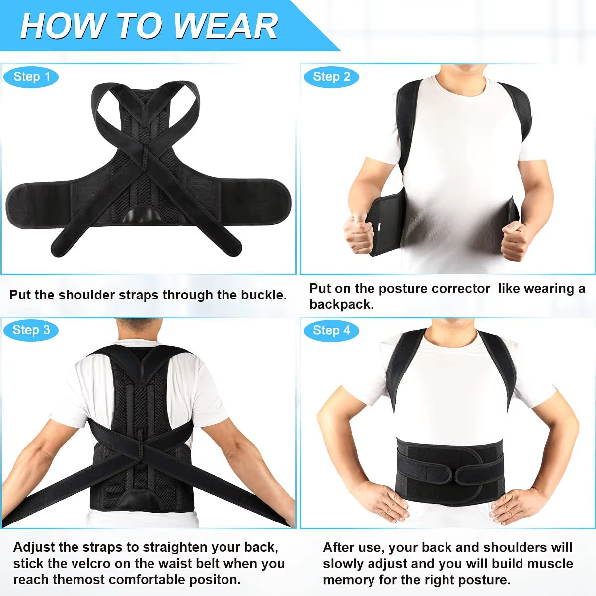 Back Brace for Lumbar Support and Upright Back Straightener Back Corrector Posture Improve and Neck, Back, Shoulder Pain Relieve